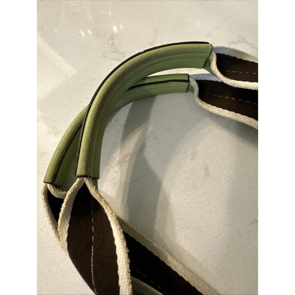 Coach Hampton Green Sateen Nylon Tote Bag Leather Trim Canvas Handles W Charm